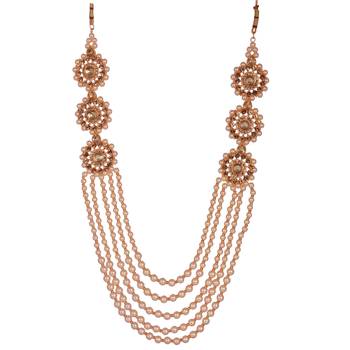 Steorra jewels Multistrand Pearls String Choker Necklace Set with Maangtikka Earrings 3