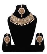 Steorra Jewels Copper Pearls Choker Set with Maangtikka  Earrings For Women