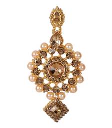 Steorra Jewels Crystals Pearls Necklace Set with Maangtikka  Earrings For Women