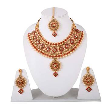 Steorra Jewels Red Traditional Jewellery Kundan Pearl Necklace Choker Set With maang tikka  Earrings For Women 1