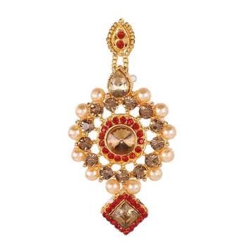 Steorra Jewels Red Traditional Jewellery Kundan Pearl Necklace Choker Set With maang tikka  Earrings For Women 4