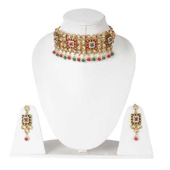 Steorra Jewels Multi Traditional Choker Jewellery Kundan Set with Earrings For Women 1