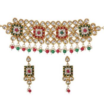 Steorra Jewels Multi Traditional Choker Jewellery Kundan Set with Earrings For Women 2