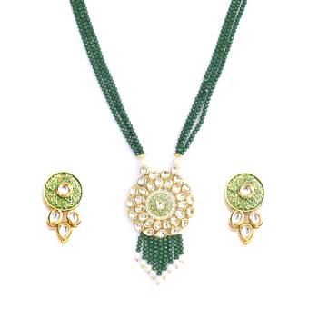 Steorra jewels Flawless Green Multistrand Kundan Pendant Necklace Set for Women 2