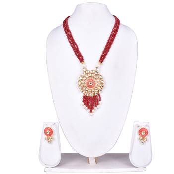 Steorra jewels Red Multi String Golden Tone Kundan Pendant Necklace Set for Women 1