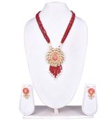 Steorra jewels Red Multi String Golden Tone Kundan Pendant Necklace Set for Women