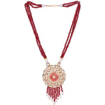 Steorra jewels Red Multi String Golden Tone Kundan Pendant Necklace Set for Women 3