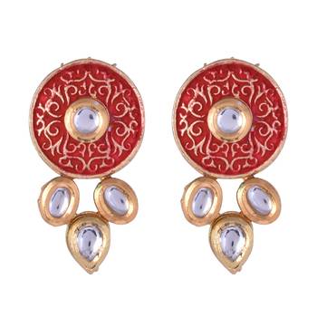 Steorra jewels Red Multi String Golden Tone Kundan Pendant Necklace Set for Women 4