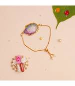 Traditional Auspicious Gayatri Mantra Agate Bracelet Rakhi with Roli Chawal for Brother Multicolor