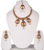 Steorra Jewels Traditional Golden Necklace With Jhumki Earring And Maang Tikka
