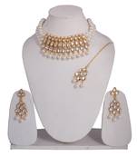 Steorra Jewels Traditional Partywear White Pearl Kundan Choker Necklace Set For Women And Girls