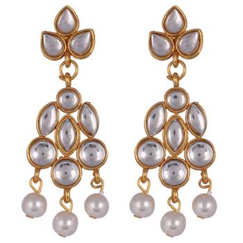 Steorra Jewels Traditional Partywear White Pearl Kundan Choker Necklace Set For Women And Girls 3