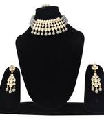 Steorra Jewels Traditional Partywear Grey Pearl Kundan Choker Necklace Set For Women And Girls