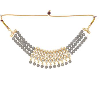 Steorra Jewels Traditional Partywear Grey Pearl Kundan Choker Necklace Set For Women And Girls 3