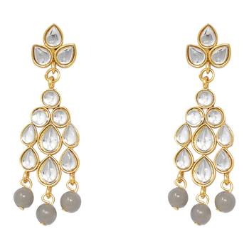 Steorra Jewels Traditional Partywear Grey Pearl Kundan Choker Necklace Set For Women And Girls 4