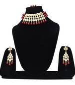 Steorra Jewels Traditional Partywear Maroon Pearl Kundan Choker Necklace Set For Women And Girls