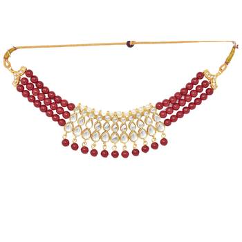 Steorra Jewels Traditional Partywear Maroon Pearl Kundan Choker Necklace Set For Women And Girls 3