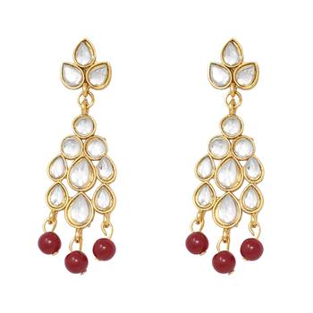 Steorra Jewels Traditional Partywear Maroon Pearl Kundan Choker Necklace Set For Women And Girls 4