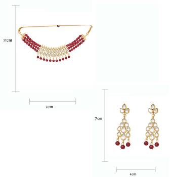 Steorra Jewels Traditional Partywear Maroon Pearl Kundan Choker Necklace Set For Women And Girls 5