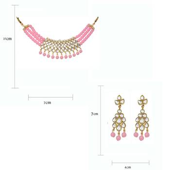Steorra Jewels Traditional Partywear Pink Pearl Kundan Choker Necklace Set For Women And Girls 3