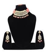 Steorra Jewels Traditional Peach Pearl Kundan Choker Necklace Set For Women And Girls