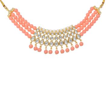 Steorra Jewels Traditional Peach Pearl Kundan Choker Necklace Set For Women And Girls 3