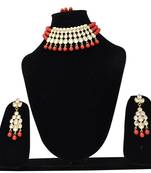 Steorra Jewels Traditional Partywear Red Pearl Kundan Choker Necklace Set For Women And Girls