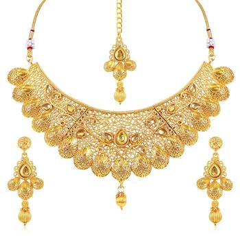 Steorra Jewels Traditional Indian Ethnic Golden Choker Necklace Set With Hanging Earring 1