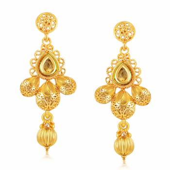 Steorra Jewels Traditional Indian Ethnic Golden Choker Necklace Set With Hanging Earring 2