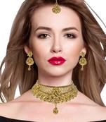 Steorra Jewes Traditional Indian Golden Choker Necklace set for girls and women