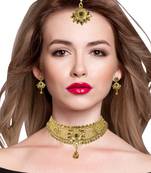 Steorra Jewes Traditional Indian Golden Choker Necklace set for girls and women