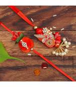 Set of 2 Traditional Handmade Festive Peacock  Rakhi & Lumba Tassel Rakhi For Brother & Bhabhi Red,Gold