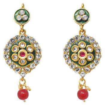 Steorra jewels traditional Red Green Beads Kundan Choker Necklace Set With Hanging earring 5