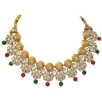 Steorra Jewels Traditional indian wedding style golden kundan red green beads choker necklace set for women and girls 4