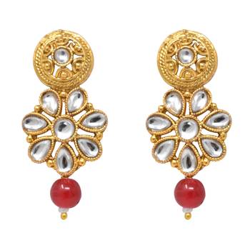 Steorra Jewels Traditional indian wedding style golden kundan red green beads choker necklace set for women and girls 5