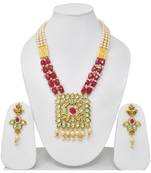 Steorra Jewels Traditional Indian Red beads heavy kundan pendant long necklace set for women and girls