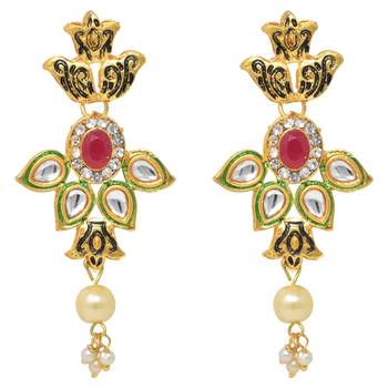 Steorra Jewels Traditional Indian Red beads heavy kundan pendant long necklace set for women and girls 4