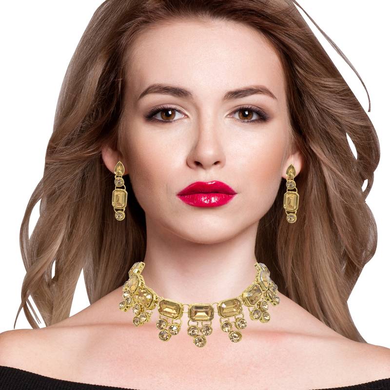 Steorra Jewels western wedding style golden kundan choker necklace set with matching earring for girls and women