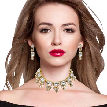 Steorra Jewels western wedding style white stone Kundan choker necklace set with earring for girls and women 1