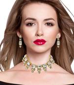 Steorra Jewels western wedding style white stone Kundan choker necklace set with earring for girls and women
