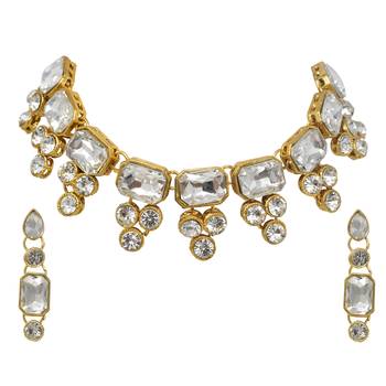 Steorra Jewels western wedding style white stone Kundan choker necklace set with earring for girls and women 2