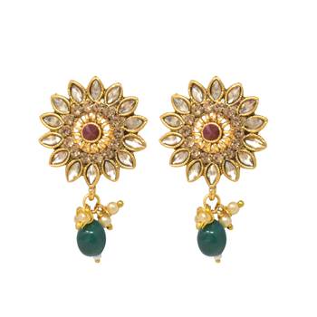 Steorra Jewels wedding style red green beads kundan stylish choker necklace set with matching earring for women 4