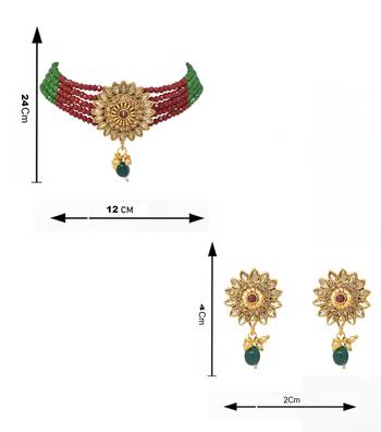 Steorra Jewels wedding style red green beads kundan stylish choker necklace set with matching earring for women 5