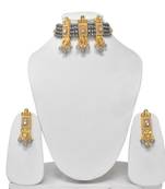 Traditional Gold Tone Kundan Grey Beads Partywear Choker Necklace with matching earring