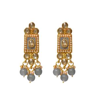 Traditional Gold Tone Kundan Grey Beads Partywear Choker Necklace with matching earring 4