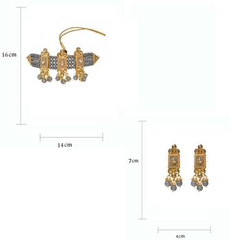 Traditional Gold Tone Kundan Grey Beads Partywear Choker Necklace with matching earring 5