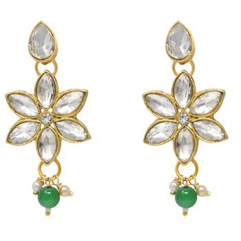 Steorra Jewels Partywear Bollywood Style Heavy Kundan Green Pearl Choker Necklace Set with earring for women 5