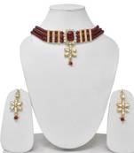 Steorra Jewels Partywear Bollywood Style Heavy Kundan Green Pearl Choker Necklace Set with earring for women