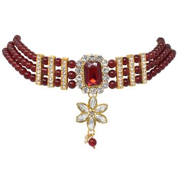 Steorra Jewels Partywear Bollywood Style Heavy Kundan Green Pearl Choker Necklace Set with earring for women 4