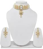 Steorra Jewels Gold Tone Heavy Kundan Partywear White Pearl Choker Necklace With Matching Earring